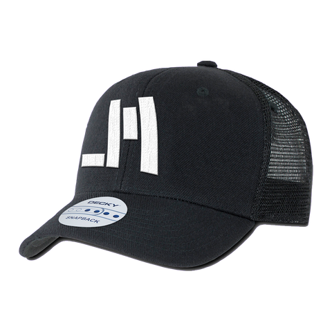 Embroidered JM logo curved bill trucker hat Jackson Michelson